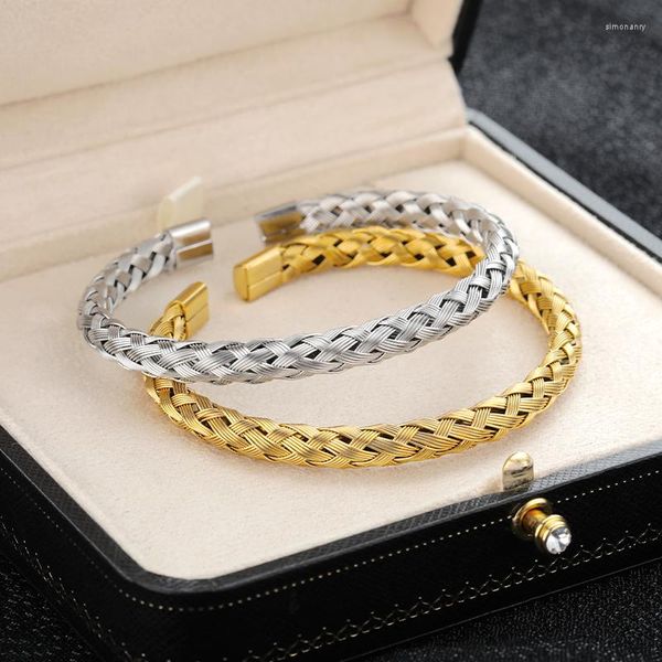 Armreif aus Edelstahl, gewebtes Netz für Mann, offen, goldfarben, Armreif, Frau, Armbänder, Geschenk, Schmuck, Tropfen