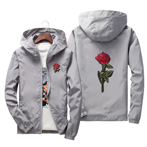 Herrenjacken Asstseries Stickerei Rose Flower Windjacke Herren Große Größe S-7XL Bomberjacke mit Kapuze Haut Herrenjacken Jaqueta Masculina 230613