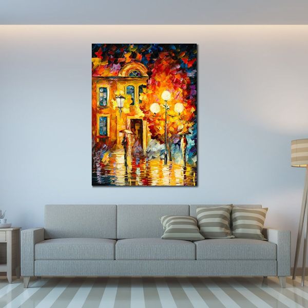 City Life Landscape Canvas Art Incontro tardivo Dipinto a mano Kinfe Painting for Hotel Wall Modern