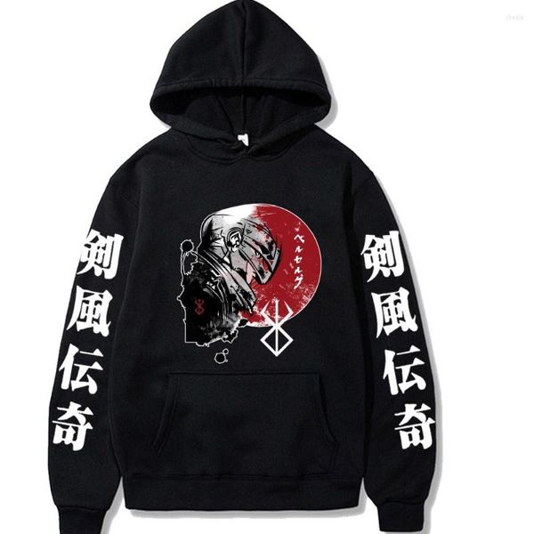 Moletons Masculinos Cool Cartoon Anime Berserk Fun Manga Guts Manga Comprida Hip Hop Pullover Fashion Trend Winter Street Warm Sweatshirt Men