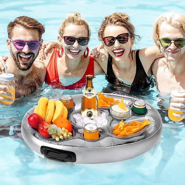 Sand Play Water Fun Summer Product Premium Inflável Eighthole Cup Holder Floating Bandeja Drink Drink Fruit Row Pool Party 230613