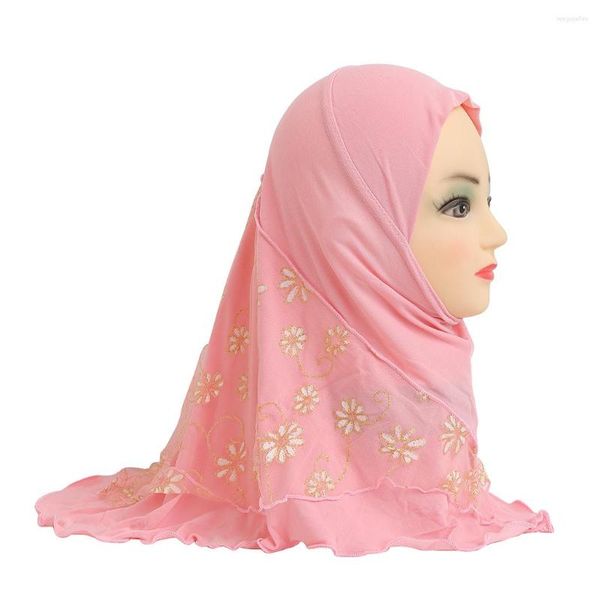 Abbigliamento etnico H043 Bella ragazza piccola Hijab con rete di fiori Cappelli carini Cappellini da donna in grado di adattarsi a ragazze di 2-6 anni Foulard per bambini musulmani