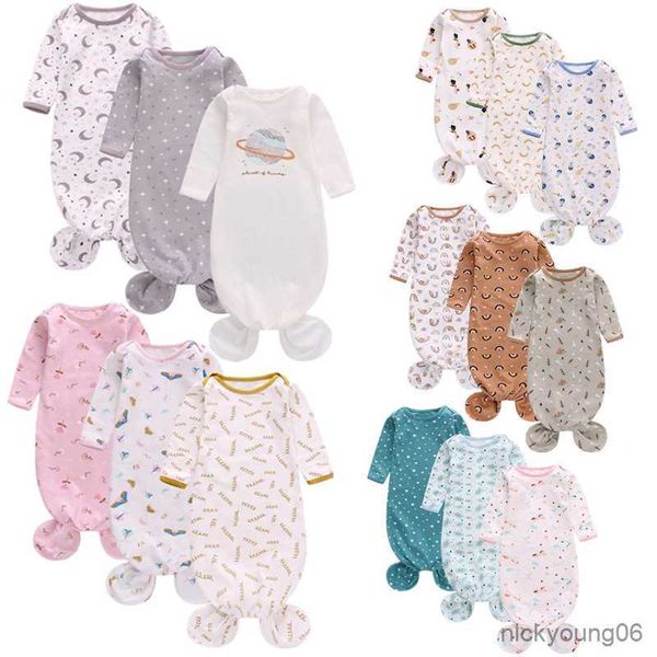 Schlafsäcke Stück/Set Baby-Strampler aus weichem Baumwoll-Musselin mit geknotetem Kleid für Kleinkinder, Kleinkind-Nachtwäsche, Outfits R230614