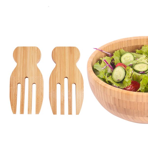 Utensili per insalata Posate per insalata in 2 pezzi Mani per insalata di bambù Set per servire Cucchiaio per mescolare Forchetta Artigli Ristorante Cucina Frutta Pasta Utensili per insalata Stoviglie 230613