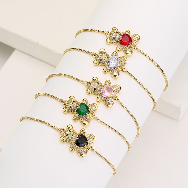 Gioielli per braccialetti con ciondoli a forma di orso carino in oro 18 carati dal design classico per regalo da donna
