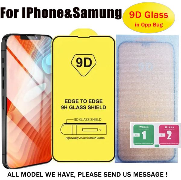 9D Vollständige Abdeckung Gehärtetes Glas Telefon Displayschutzfolie Für iPhone 15 14 13 12 MINI PRO 11 XR XS MAX Galaxy S23 A14 A24 A34 A54 A13 A23 A33 A53 A73 A12 A22 A32 A42 A52 4G 5G