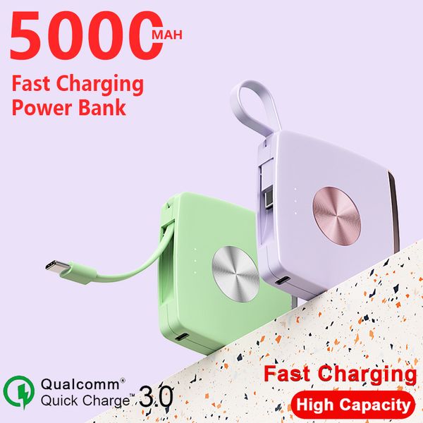 Hot 5000mAh Power Bank di ricarica viene fornito con batteria esterna cablata Mini banca di alimentazione per smartphone di emergenza