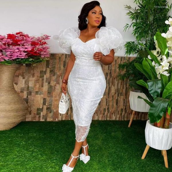 Roupas étnicas Vestidos africanos para mulheres Branco Manga bufante Plus Size Peru Lantejoulas Noite Rendas Festa de Casamento Vestido Longo África Muçulmana