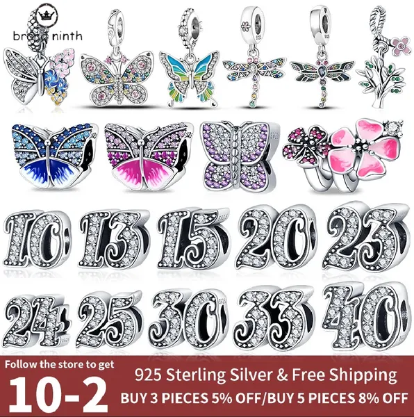 925 Silber für Pandora Charms Schmuck Perlen DIY Anhänger Frauen Armbänder Perlen Farbe Digital und Schmetterling Libelle