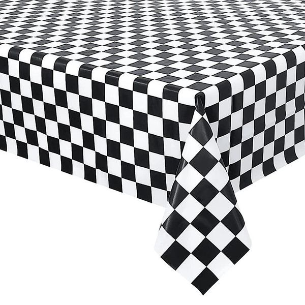 Masa bezi Tek kullanımlık plastik masa örtüsü 137 274 Doğum Günü Partisi Dekorasyon Siyah ve Beyaz Damalı Bayrak Desen