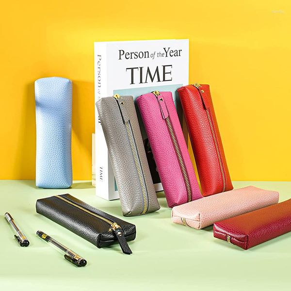 Depolama Çantaları Vintage Deri Kalemi Fermuar Kalemi Tutucu Taşınabilir Mini El Yapımı Pu Kalem Kılıf Matreials Kırtasiye Hediyesi