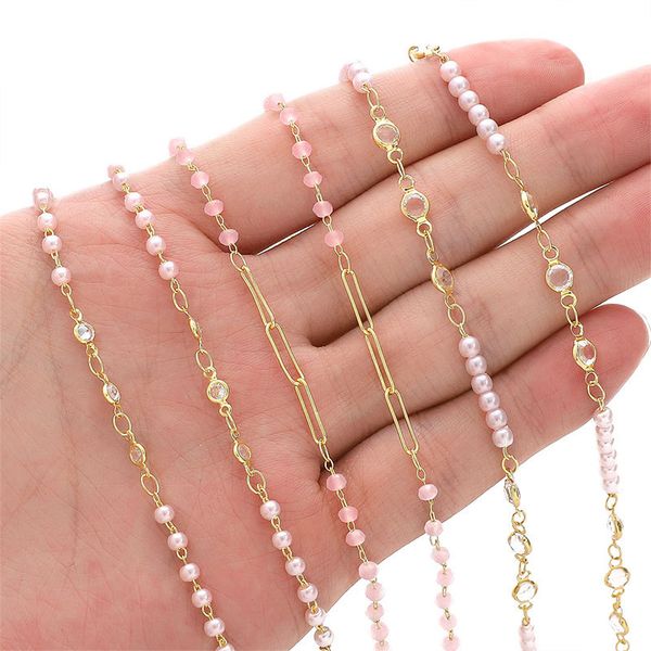 Ketten für DIY-Halskette, Armband, Schmuckherstellung, Lieferungen, Kits, 50 cm Länge, 14 Karat vergoldet, rosa Farbe, Perle für Erwachsene, Materialien, Zubehör, Zubehör, Komponenten