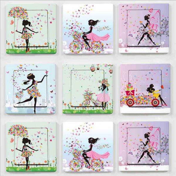 2pcs Güzel Kız Kelebek Çiçek Switch Sticker Sanat Duvar Etiketi Çocuklar İçin Ev Dekoru Kreş Ev Dekorasyon Çıkartmaları