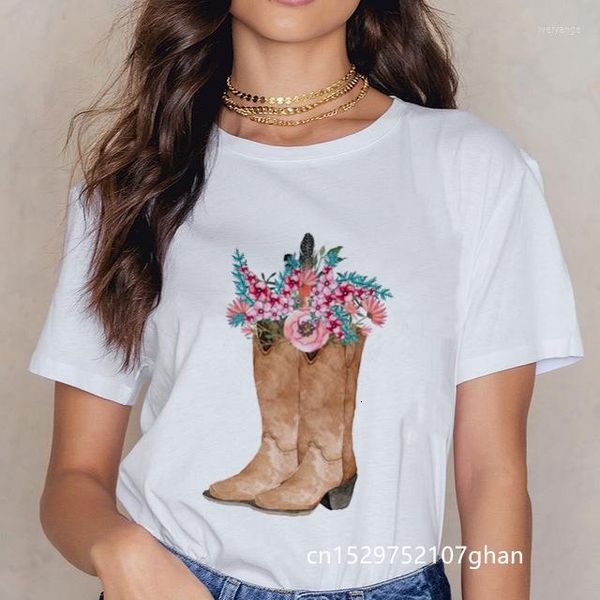 Camisetas femininas botas com estampa de flores camiseta feminina harajuku modal camiseta engraçada presente para senhora menina tops roupas camisetas gráficas