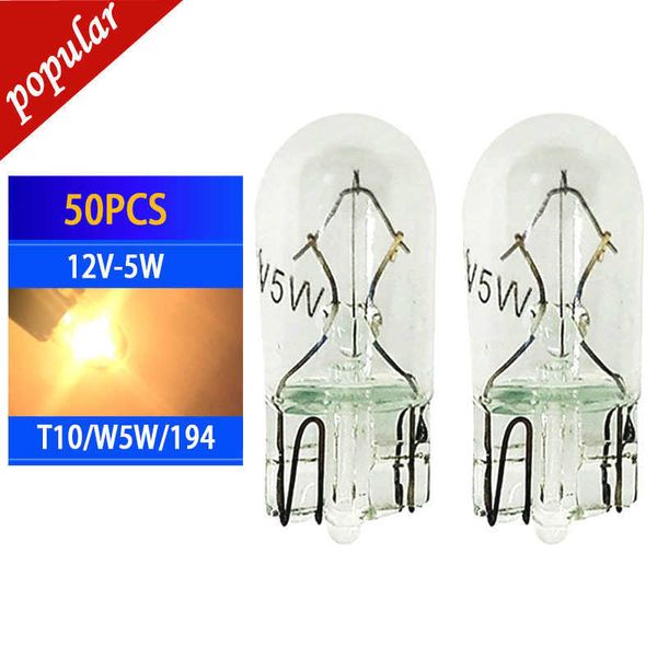 Nouveau 50 pcs voiture halogène T10 W5W 168 194 158 cales ampoules Auto porte dôme plaque d'immatriculation lampe Instrument lecture dégagement lumières 12 v 5 w