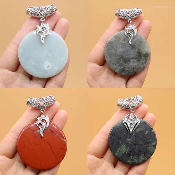 Подвесные ожерелья натуральные каменные подвески Большие круглые тибетские серебряные амазонкиты Оникс для ювелирных изделий для ювелирных изделий подарки подарки для женщин -ожерелья