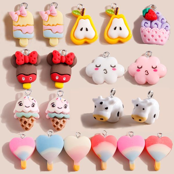 Charms Mix Kawaii Cartoon Resin Ice Cream Cake Chips Pera Flowe Cola Pendenti per orecchini Bracciale Portachiavi Creazione di gioielli Drop Deliv Smtub