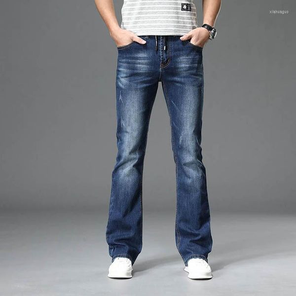 Herren Jeans Hohe Qualität Ausgestelltes Bein Hose Elastische Taille Zerrissene Lange Flare Hosen Für Männer Bootcut Blau Hommes Plus Größe 28-36