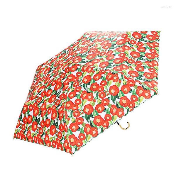 Şemsiyeler İskandinav küçük moda katlanır cep boyutu şemsiye kavisli saplı açık güneş dişi anti -güneşlik Guarda Sol de Praia A