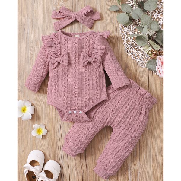 Conjuntos de Roupas Conjunto de Roupas para Bebês Meninas Outono Inverno Roupas Infantis Meninas Laço Rosa Manga Longa Macacão Calça Infantil Moda Bebê Roupa 230613