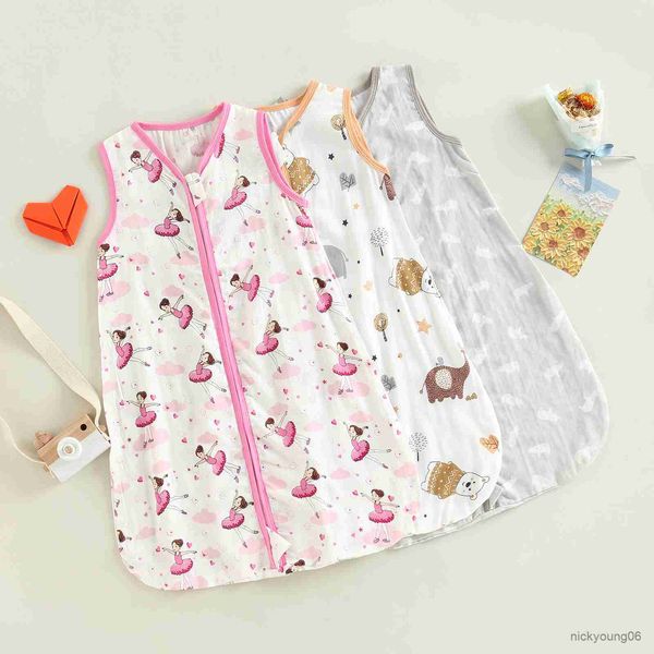 Sacchi a pelo Neonati Neonate Ragazzi Swaddle Wrap Animal Vest Bag con cerniera senza maniche Sleep R230614