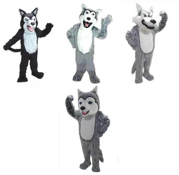 Pelliccia lunga Cane Husky Lupo Volpe Mascotte Costume peloso Abito di Natale di Halloween Abbigliamento da passeggio all'aperto Abito da sfilata di burattini intagliati