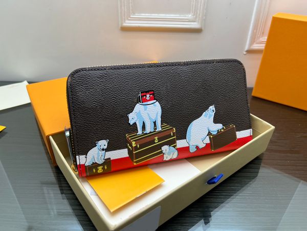 Bolsa feminina de luxo bolsas de embreagem de couro carteira longa titular do cartão com zíper carteiras mascote padrão design homens e mulheres bolsa de moedas bolsa de dinheiro