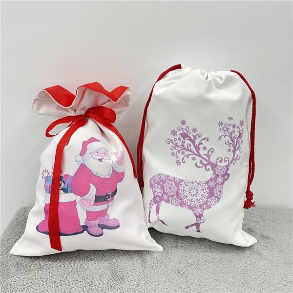 Saco de doces de natal de sublimação lona branco em branco sacos de papai noel para sublimação sacos de linho de algodão sacos de presente de transferência térmica diy personalize l01