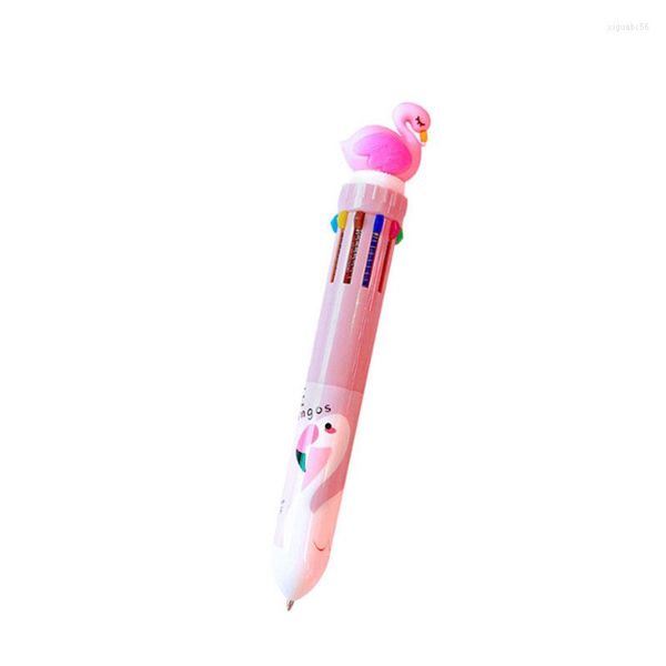 2pc Kawaii penna a sfera multicolore colore fenicottero olio fresco cartone animato creativo dieci cancelleria stampa a mano