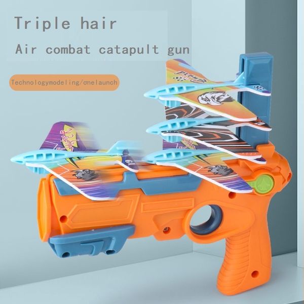 Sand Play Water Fun 6 Set Foam Aircraft Launcher Bubble Catapult Plane Toy Airplane Kids Ejection Gun Shooting Game Outdoor Sport Toys Aliante Modello 230613