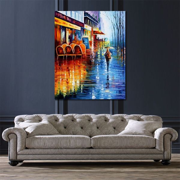 Arte paesaggistica fatta a mano su tela Cafe a Parigi Ii Vibrant Street Artwork Painting Home Decor