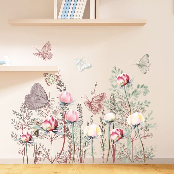 Abnehmbare Schmetterlings-Wandaufkleber, Blume für Schlafzimmer, Wohnzimmer, Dekor, DIY-Wanddekoration, Vinyl, florale Wandaufkleber, Heimdekoration