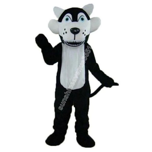 Traje de mascote de lobo de pelúcia preto de alta qualidade, personagem de tema de anime de desenhos animados, unissex, tamanho adulto, festa de aniversário de natal, roupa ao ar livre, terno