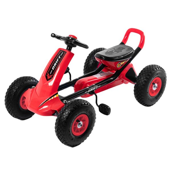 Neues Kinder-Tretauto, 4 Gummireifen-Fahrspielzeug mit 3 verstellbaren Sitzen, rot/blaues Kinder-Gokart