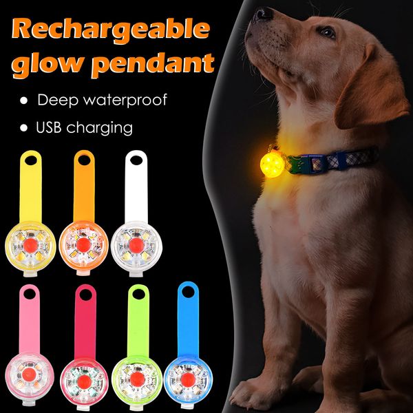 Coleiras para cães coleiras anti-perda pingente de segurança à prova d'água LED pisca-pisca USB recarregável LED pingente de luz para cães gatos animais de estimação 230613