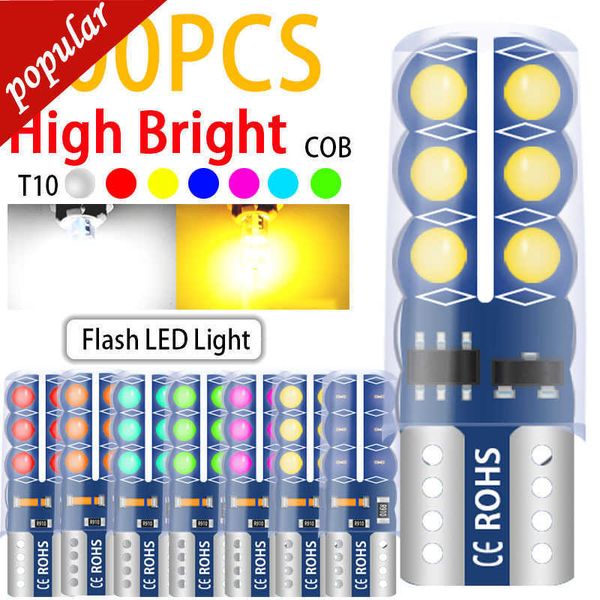 Novo 200pcs T10 Strobe Flashing 168 194 W5W 6 Led COB Lasting Shine Auto Flash modos Operação Cunha Folga Lâmpada DC12V Branco