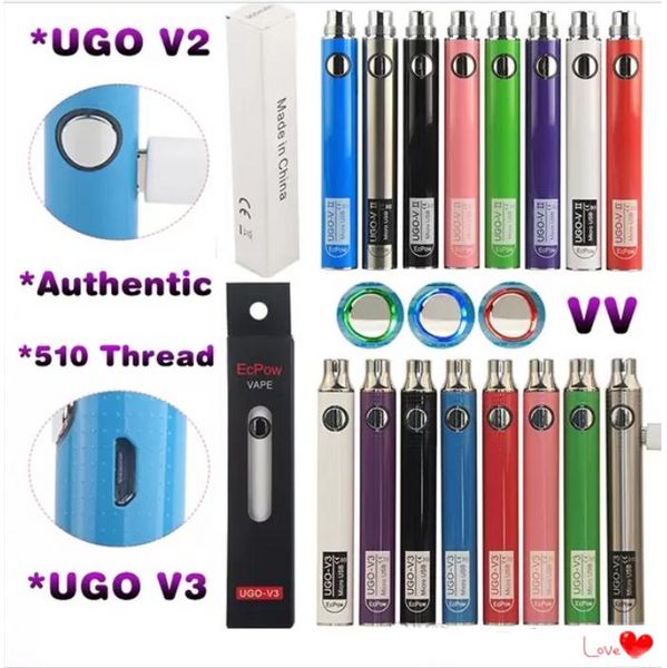 5 set Preriscaldare la penna dell'evaporatore UGO V3 510 UGo Vape preriscaldare la batteria VV a tensione variabile eVod penna per sigaretta elettronica e cavo di ricarica USB ecig vapes