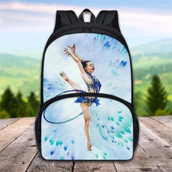 Mochilas escolares FORUDESIGNS Ginasta Ballet Dancer Art Mochilas para meninas Junior High School Schoolbags Kid Girl Large Book Bag Satchel