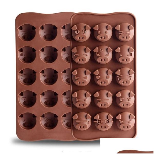 Backformen 15 Gitter Niedlicher Schweinekopf Kuchen Süßigkeiten Schokolade Sile Mods Werkzeuge 3D Fondant DIY Handgemachte Küche Keksform Zubehör Dr Dhhft