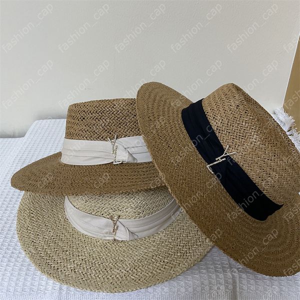 Mode Strohhut Designer y Bucket Hats Damen Männer lässige Strandkappe Buchstabe Metall Grasgeflecht Sonnenhut 3 Farben