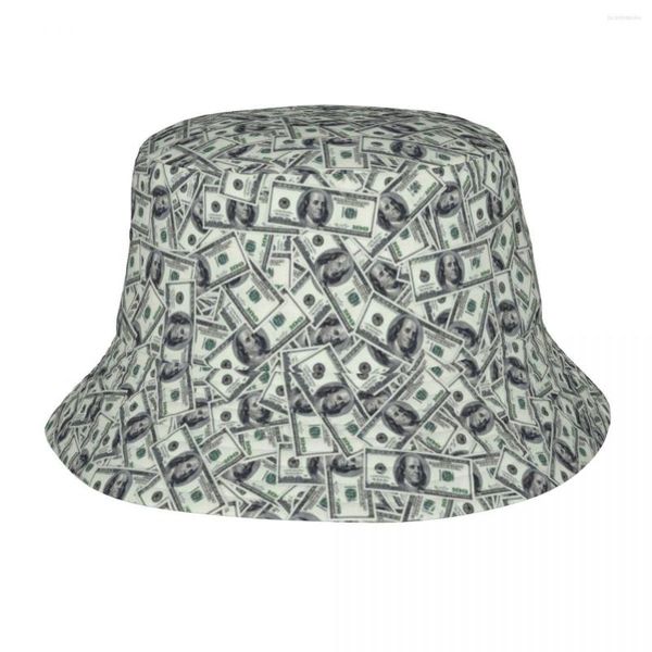 Berretti Giant Money Background 100 Dollar Bills Bucket Hat For Teen Vocation Sun Street Pieghevole Pesca sportiva Cappellini da pescatore