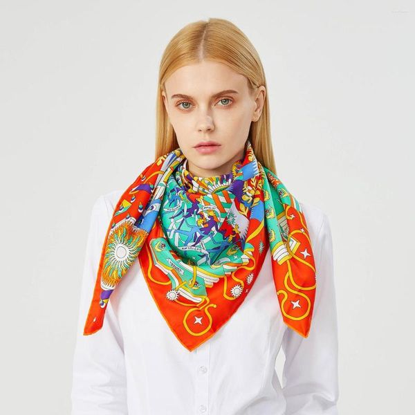 Шарфы 90 см роскошной квадратный твил шелк шелковый шарф хиджаб бренд женский ручной дизайн ручной дизайн ручной дизайн Foulard Бандана для женщин