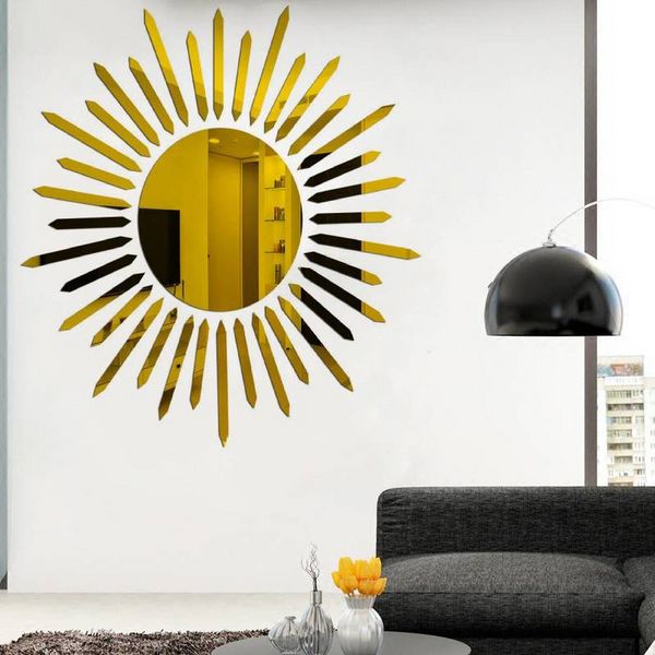 Girassol espelho adesivos de parede autoadesivos diy art mural decoração acessórios sala de estar quarto fundo parede decoração da casa