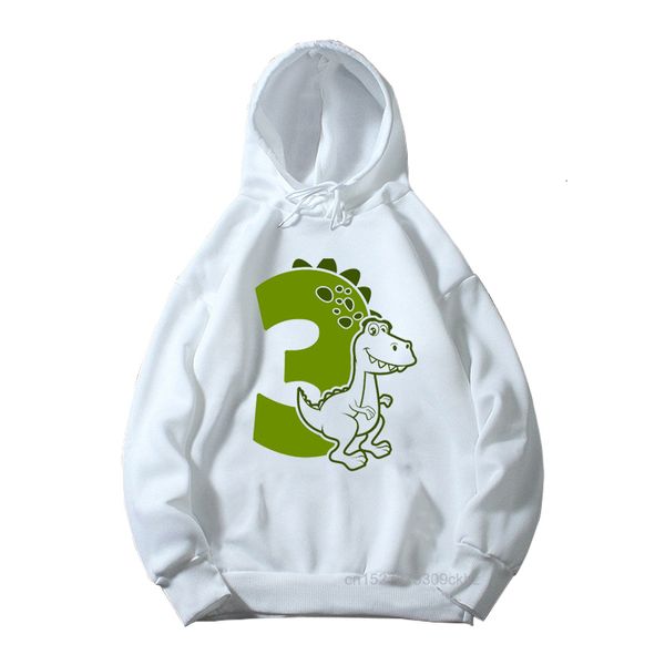 Hoodies Sweatshirts Boys Green ile Sevimli Dino 3-9 Baskı Hoodies Çocuk Doğum Günü Hediyesi Çocuklar Komik Dinozor Beyaz Sweatshirt Giysileri Tops 230613