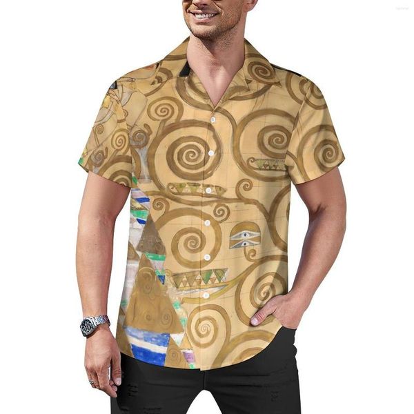 Camisas casuais masculinas Gustav Klimt Print Shirt Abstract Art Beach Loose Hawaii Fashion Blusas Mangas curtas Estampadas Roupas Grandes