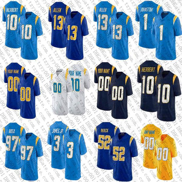 Justin Herbert Austin Ekeler Keenan Allen Camisas de futebol personalizadas Quentin Johnston Mike Williams Derwin James Jr Khalil Mack Joey Bosa JC Jackson Eric Kendricks