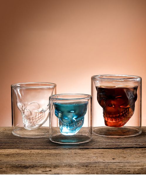 Kaffeetasse, doppelschichtig, transparent, Kristallschädel-Kopf, Glastasse für Haushalt, Whisky, Wein, Wodka, Bar, Club, Bier, Weinglas