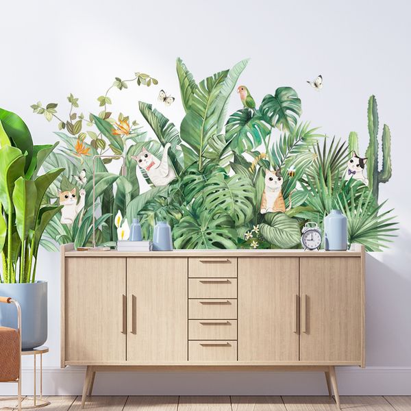 Nordic Tropical Plants Wanddekor Aufkleber für Wohnzimmer Schlafzimmer Sofa TV Hintergrund Vinyl Wandtattoos Katzen Tapeten Poster