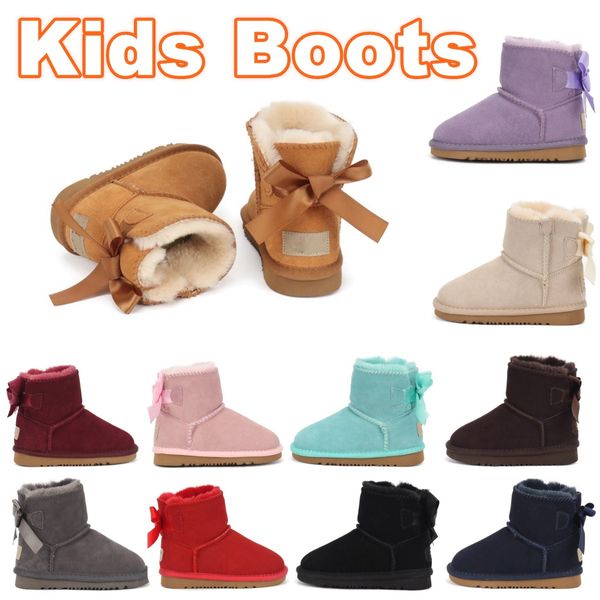 Botas infantis australianas botas quentes clássicas para meninas Sapatos de arco de neve para jovens Mini uggi uggly tênis de grife