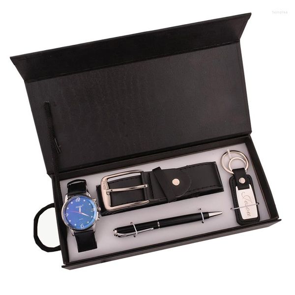 Armbanduhren Herrenuhr Business Fashion Quarzuhren Boutique Promotion Geschenk Gürtel Stift Schlüsselanhänger Casual Armbanduhr FatherBoy Box